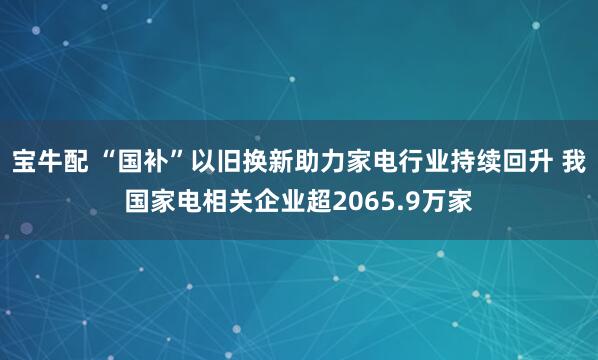 宝牛配 “国补”以旧换新助力家电行业持续回升 我国家电相关企业超2065.9万家
